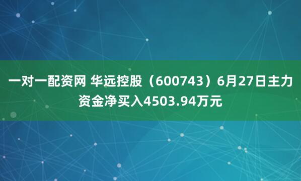 一对一配资网 华远控股（600743）6月27日主力资金净买入4503.94万元